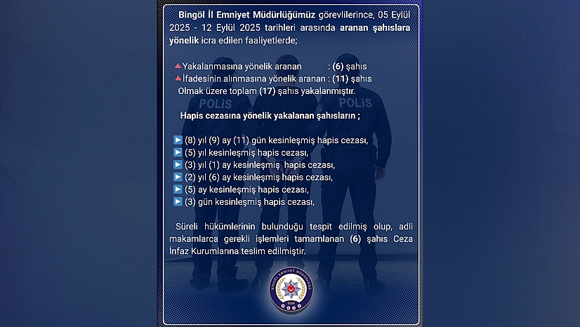 Bingöl'de aranan 17 şahıs yakalandı