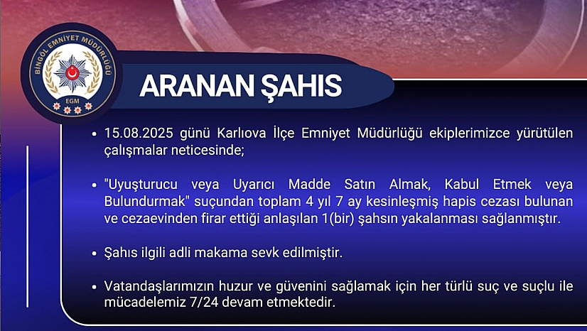 Bingöl'de aranan firari yakalandı
