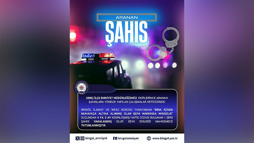 Bingöl'de hakkında 4 yıl kesinleşmiş hapis cezası bulunan şahıs yakalandı