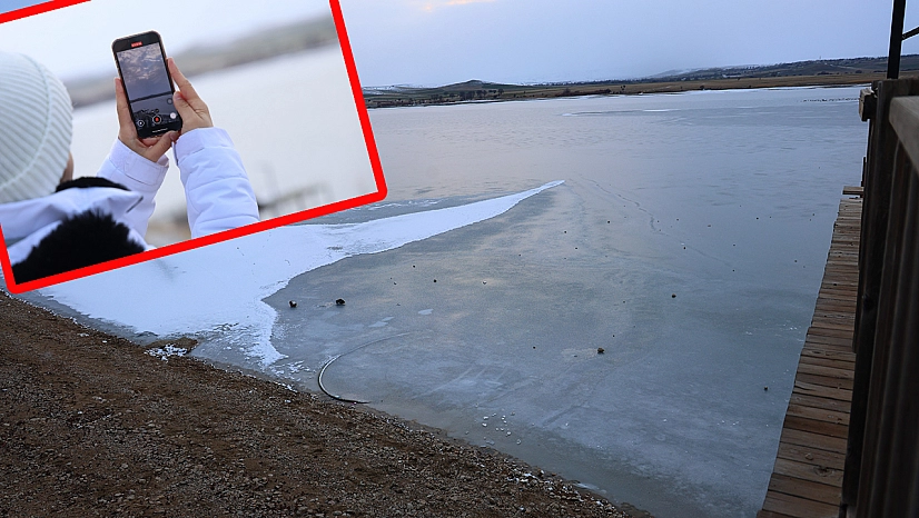 Elazığ'da Cip Baraj Gölü kar ve buzla kaplandı