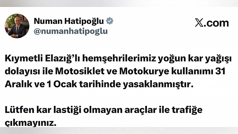 Elazığ'da kar nedeniyle motosiklet ve motokurye yasağı