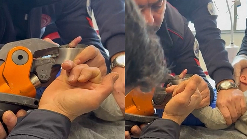 Elazığ'da parmağı çelik küllüğe sıkışan bebeğin imdadına itfaiye yetişti