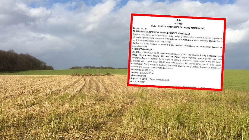 Elazığ'da toprağa yatırım yapmak isteyenler dikkat! İcradan ilana çıkarıldı… Fiyatı dikkat çekiyor