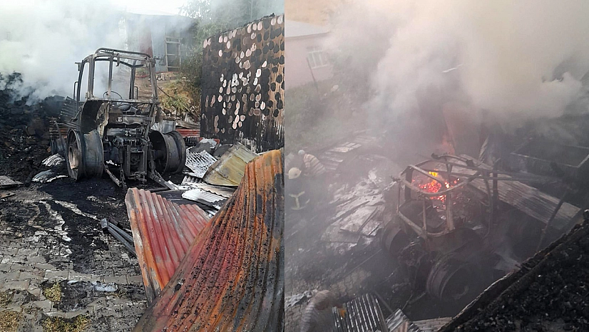 Elazığ'da yanan traktör kullanılmaz hale geldi