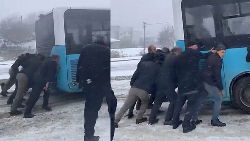 Elazığ'da Yolda kalan yolcu otobüsünün yardımına vatandaşlar yetişti