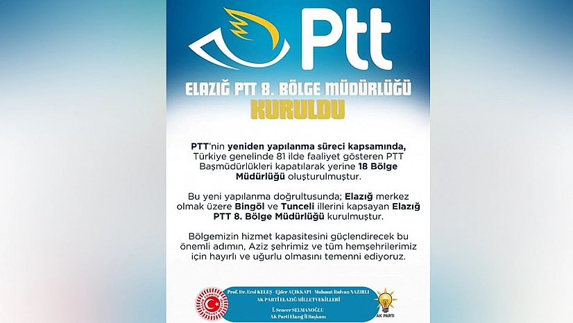 Elazığ PTT 8. Bölge Müdürlüğü kuruldu