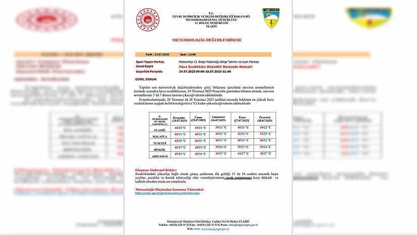 Elazığ Valiliği'nden aşırı sıcaklık uyarısı