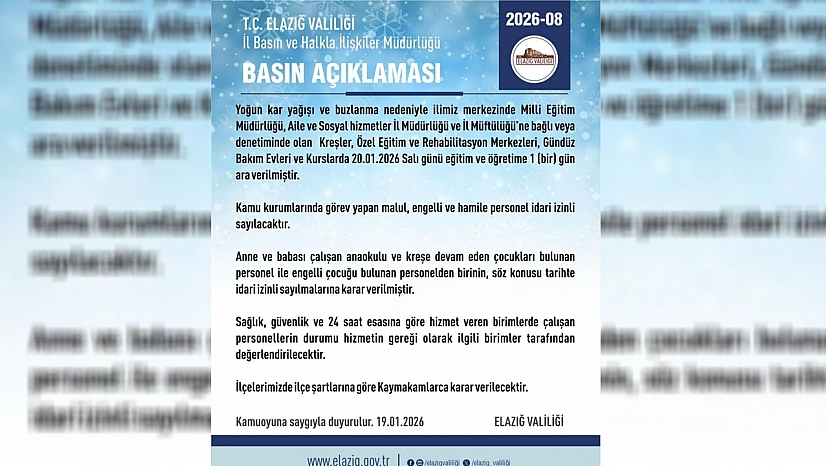Elazığ valiliğinden duyuru