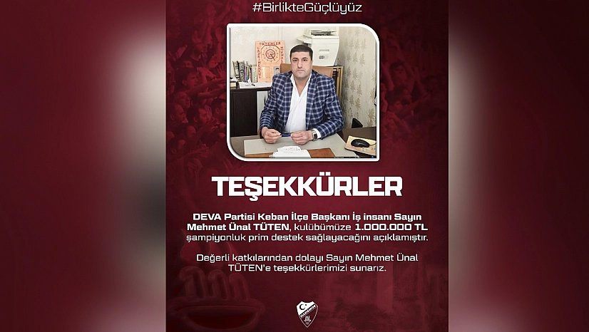 Elazığspor'a Mehmet Ünal Tüten'den 1 Milyon TL'lik Şampiyonluk Primi Desteği