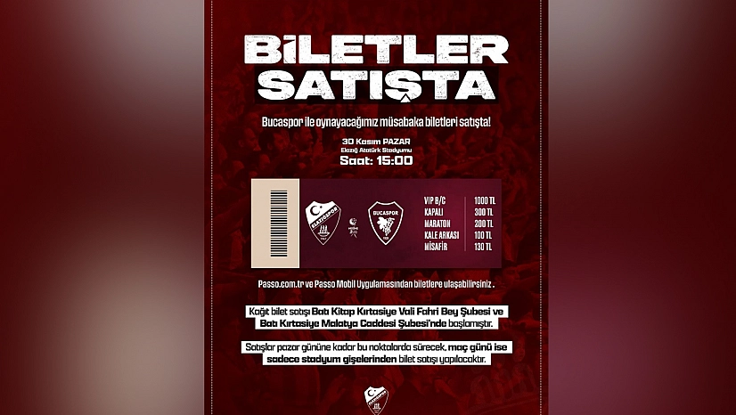 Elazığspor- Bucaspor 1928 maçı biletleri satışta