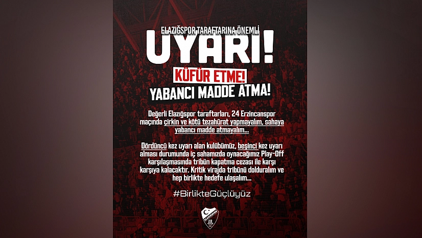 Elazığspor'dan taraftara önemli çağrı