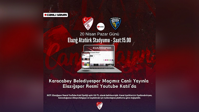Elazığspor - Karacabey Belediyespor maçı YouTube'da canlı yayınlanacak