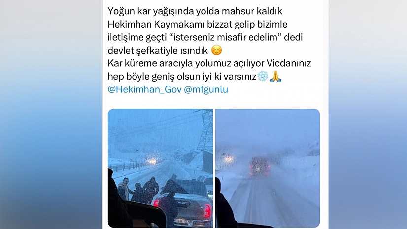 Kaymakam yolda bırakmadı: Hekimhan Kaymakamı Muhammed Fatih Günlü yoğun kar yağışında vatandaşın yanında