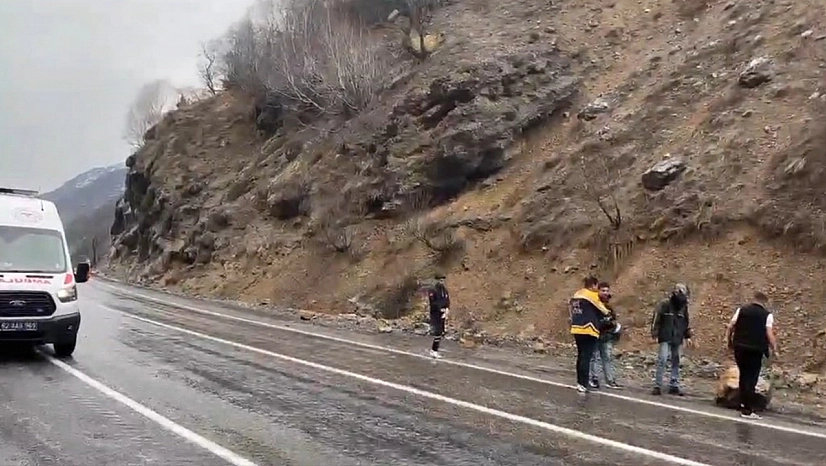 Tunceli'de karayoluna düşen kayala112 ekibi ve vatandaşlar temizledi