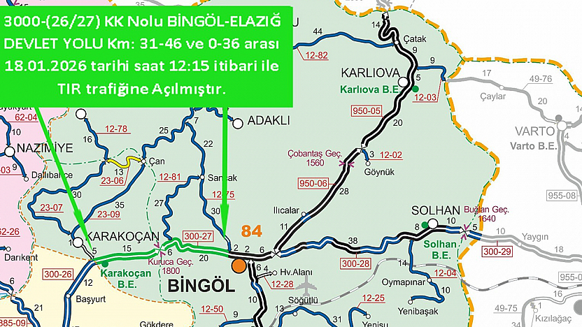 Bingöl, Elazığ tır trafiği açıldı