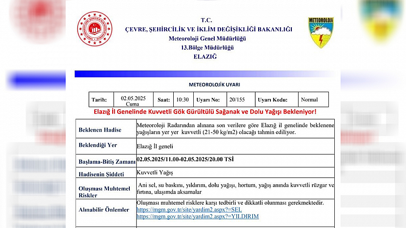 Elazığ'a kritik uyarı!