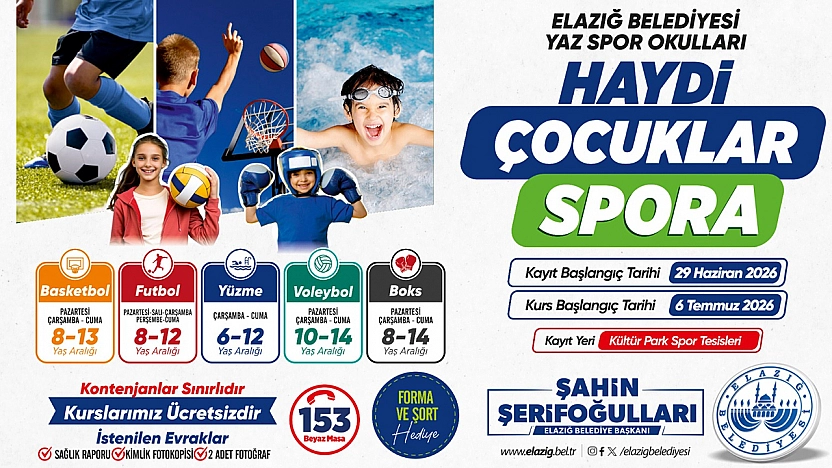 Elazığ Belediyesi'nden Ücretsiz Yaz Spor kurslarına kayıtlar başlıyor