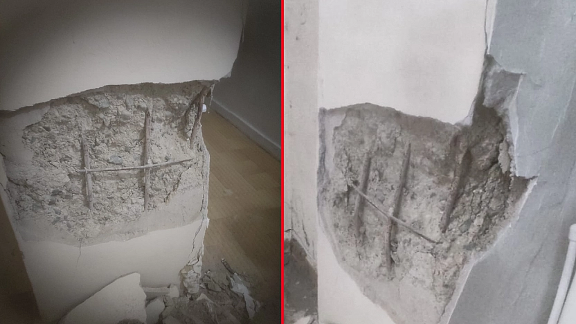 Elazığ'da Apartmanda tespit edilen kolon hasarı endişe yarattı