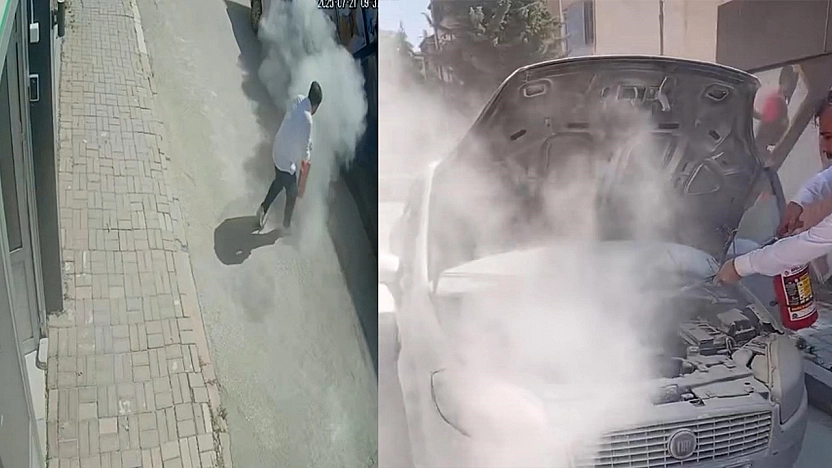 Elazığ'da araç yangını kamerada