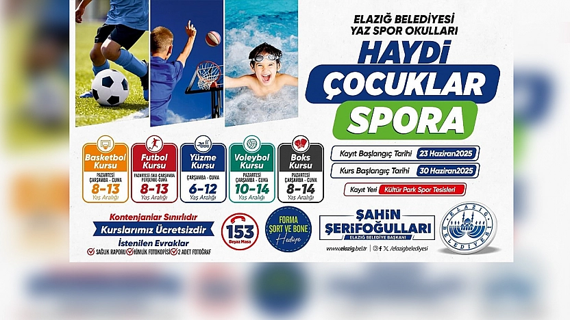 Elazığ'da çocuklara yaz spor şenliği: Ücretsiz kurslar başlıyor