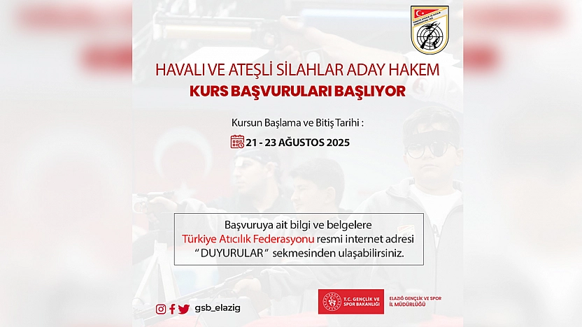 Elazığ'da havalı ve ateşli silahlar aday hakem kursu açılıyor