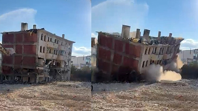 Elazığ'da iş makinesi dokundu, 5 katlı bina yerle bir oldu