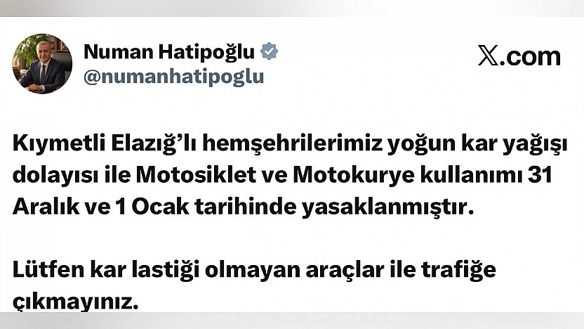 Elazığ'da kar nedeniyle motosiklet ve motokurye yasağı