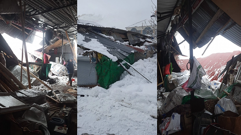 Elazığ'da kar ve fırtına köyün tek marketini kullanılamaz hale getirdi