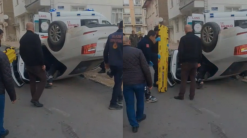 Elazığ'da korkutan kaza: Otomobil takla attı!