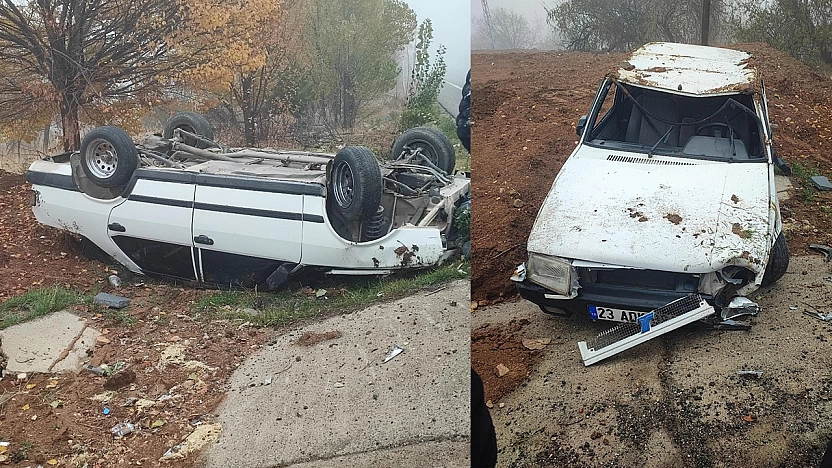 Elazığ'da korkutan kaza: Otomobil takla attı