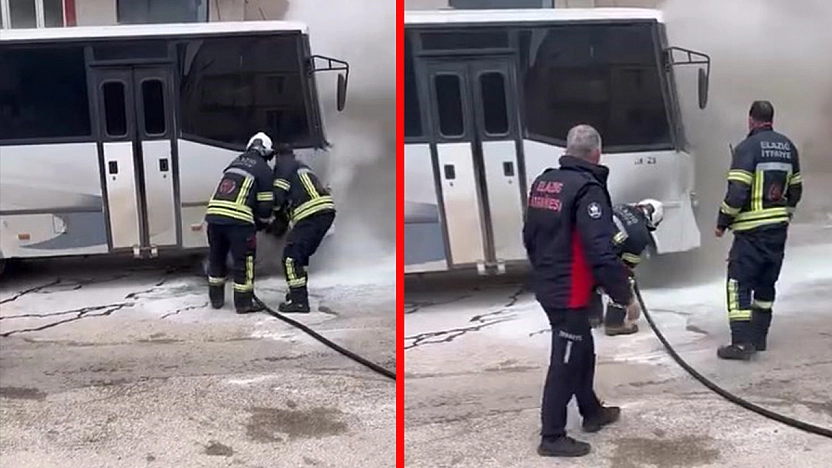 Elazığ'da park halindeki midibüste yangın paniği