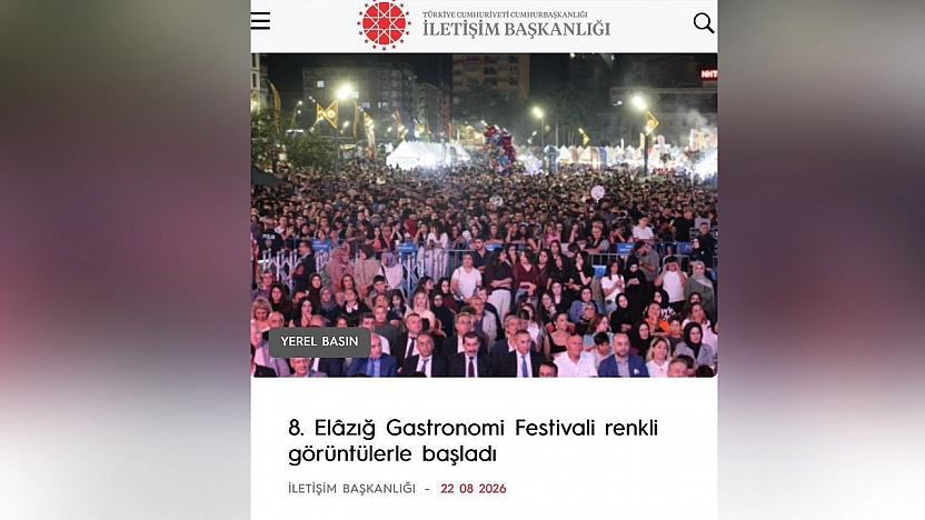 Elazığ Gastronomi Festivali Cumhurbaşkanlığı İletişim Başkanlığı sayfasında yer aldı