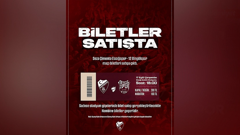 Elazığspor - 12 Bingölspor maçı biletleri satışta