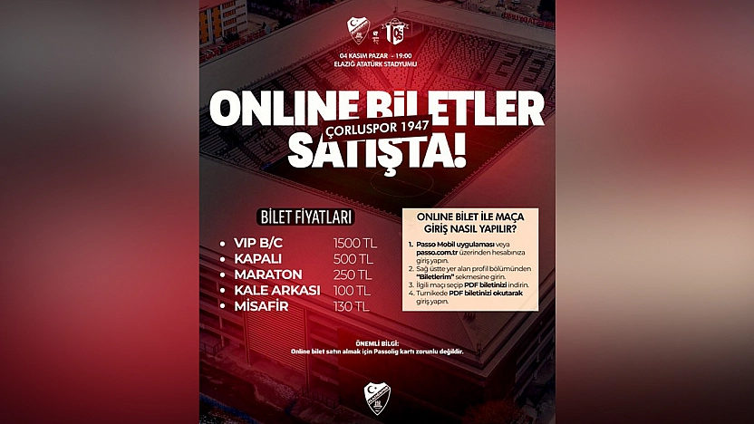 Elazığspor-Çorluspor 1947 maçı biletleri satışta