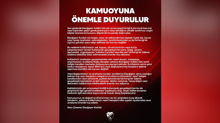 Elazığspor'dan dolandırıcılık uyarısı