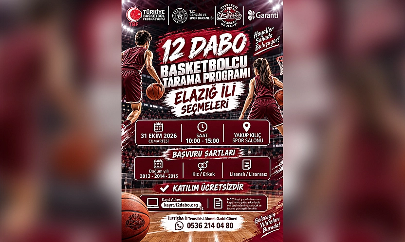 12 Dabo basketbolcu tarama programı Elazığ il seçmeleri 31 Ekim'de yapılacak