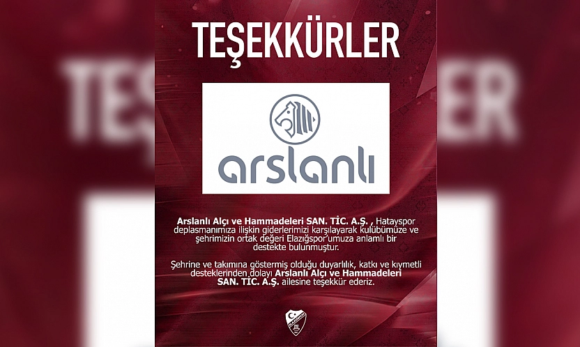 Arslanlı Alçı ve Hammaddeleri'nden Elazığspor'a deplasman desteği