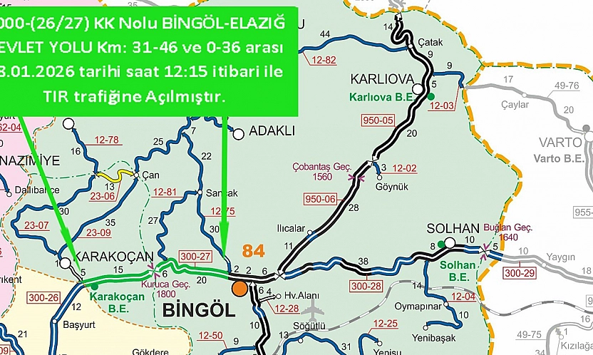 Bingöl, Elazığ tır trafiği açıldı