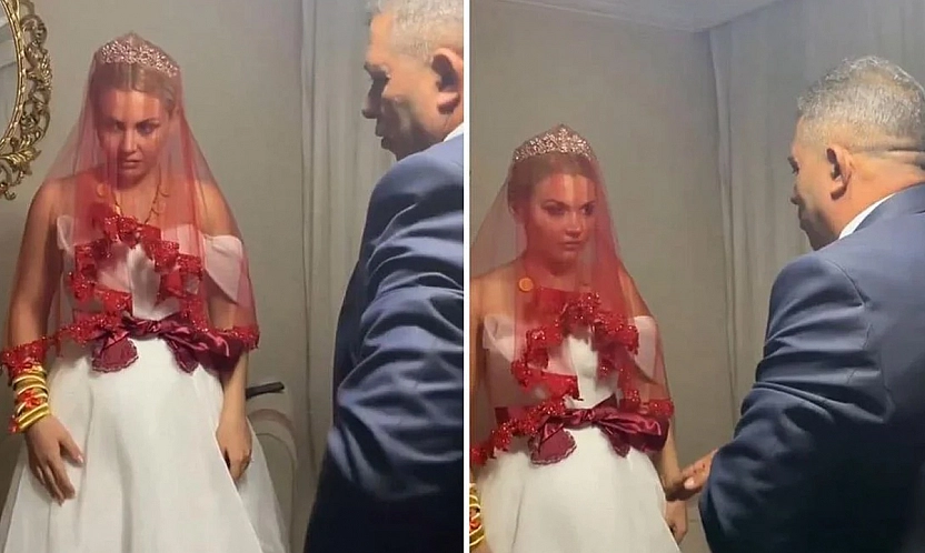Bu nasıl gelenek? Gelinin yüz ifadesi olan biteni özetliyor
