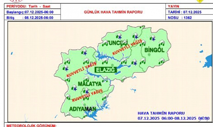 Elazığ'a kuvvetli yağış uyarısı