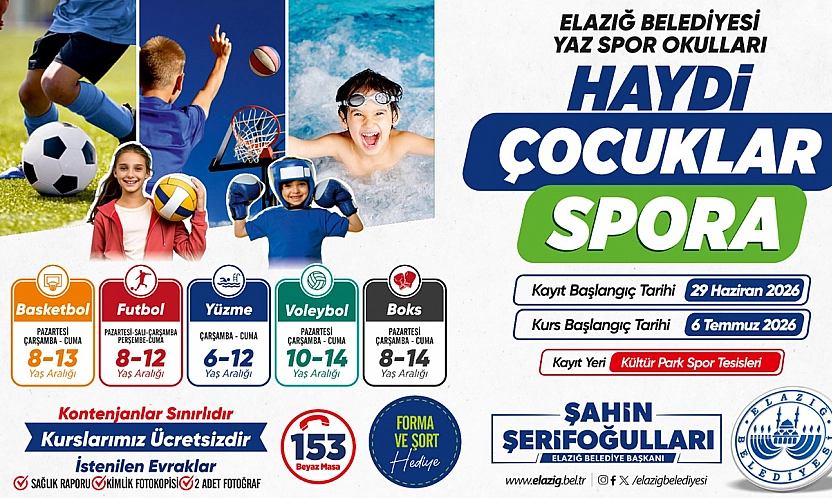 Elazığ Belediyesi'nden Ücretsiz Yaz Spor kurslarına kayıtlar başlıyor