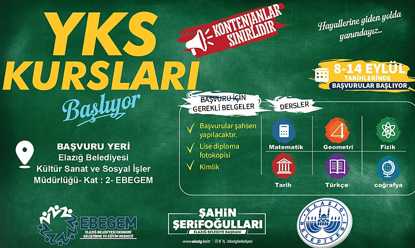 Elazığ Belediyesi'nden ücretsiz YKS kursu