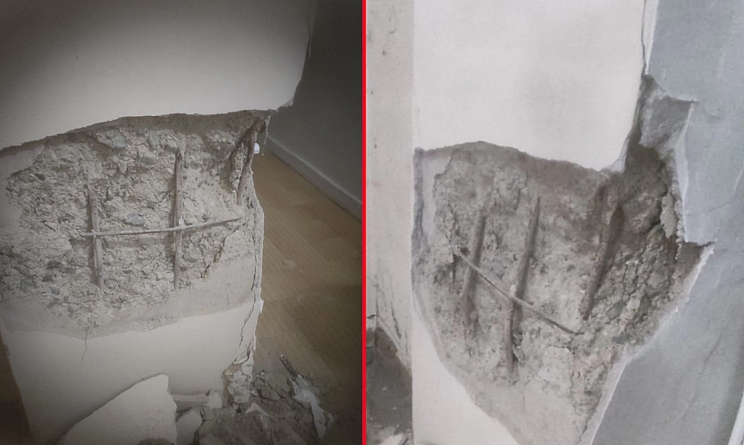 Elazığ'da Apartmanda tespit edilen kolon hasarı endişe yarattı