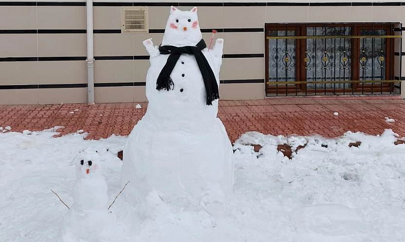 Elazığ'da kardan adam mesaisi başladı