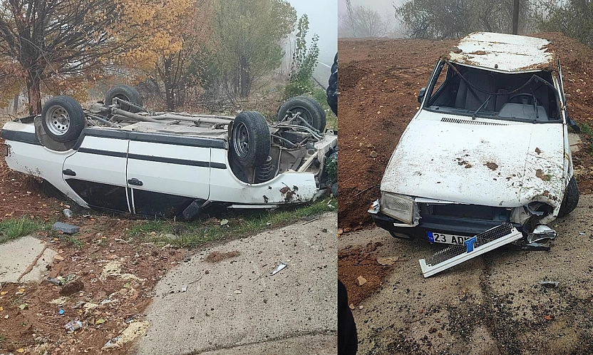 Elazığ'da korkutan kaza: Otomobil takla attı
