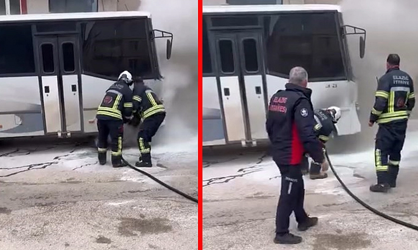 Elazığ'da park halindeki midibüste yangın paniği