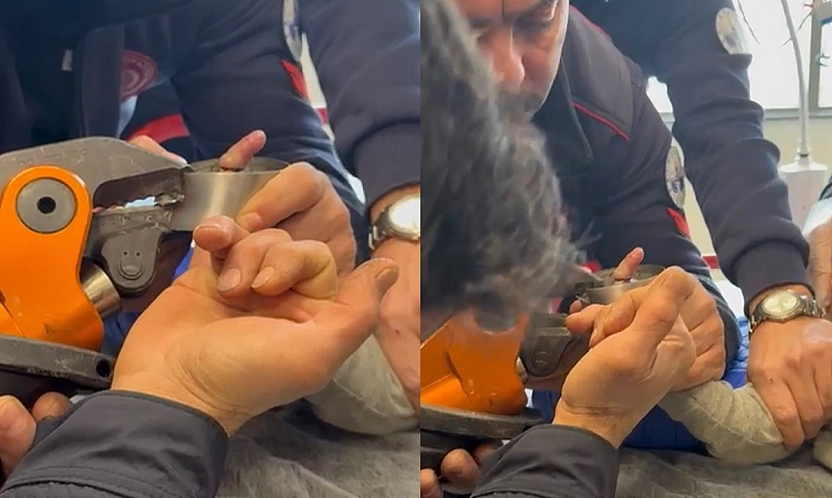 Elazığ'da parmağı çelik küllüğe sıkışan bebeğin imdadına itfaiye yetişti