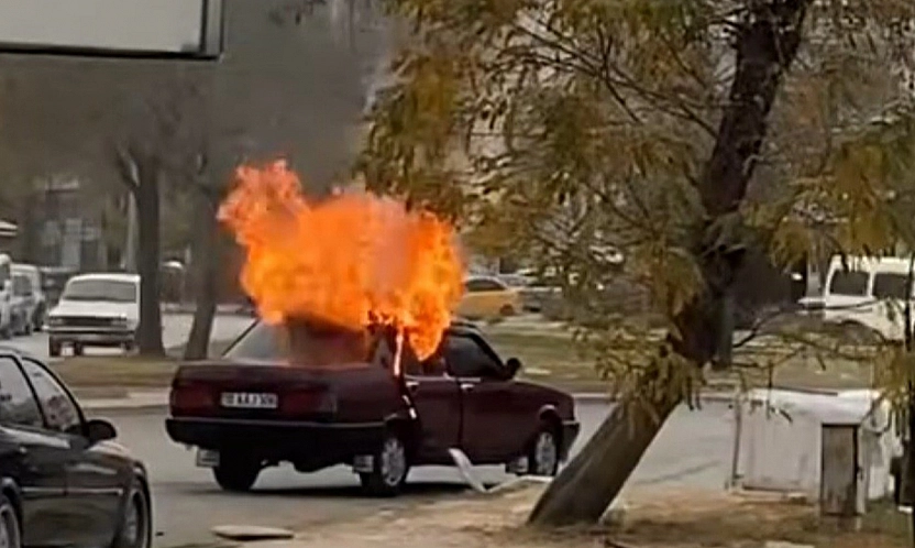 Elazığ'da seyir halindeki otomobil yandı