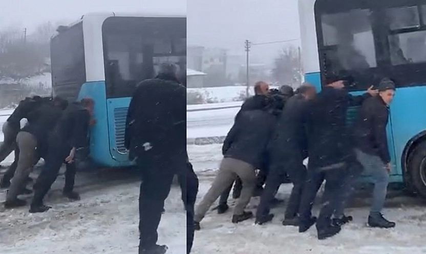 Elazığ'da Yolda kalan yolcu otobüsünün yardımına vatandaşlar yetişti
