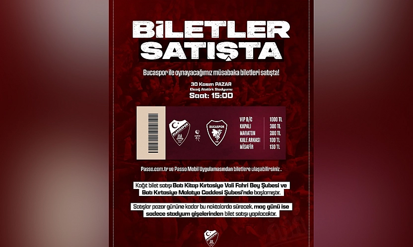 Elazığspor- Bucaspor 1928 maçı biletleri satışta